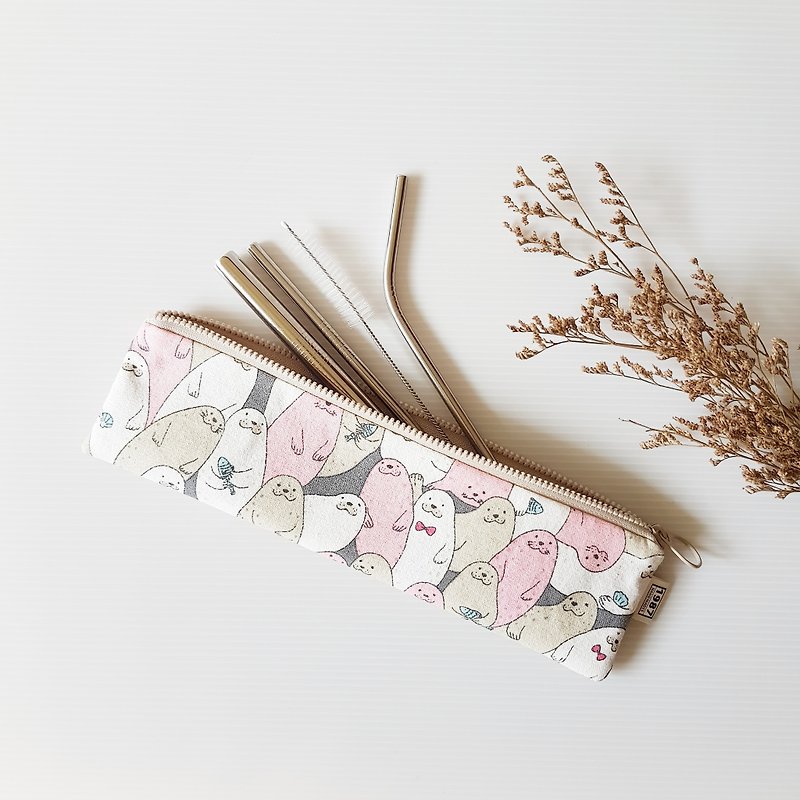Cotton & Hemp Storage Pink - [Sea Leopard-Pink] Tableware bag, straw bag, green pencil bag, brush bag, Christmas exchange gift
