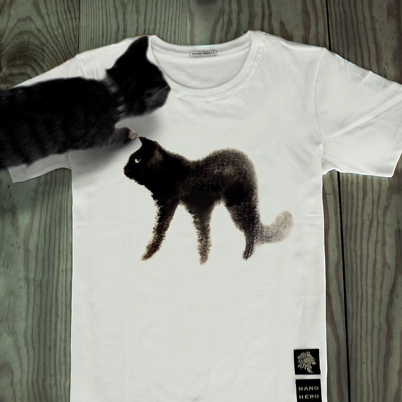 [26 black cat letters] Neutral T / sizeM - Men's T-Shirts & Tops - Cotton & Hemp White