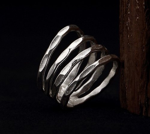 garyjewelry S925 Sterling Silver Handmade Multi-layer Women Wide Rings Personalized Hollow