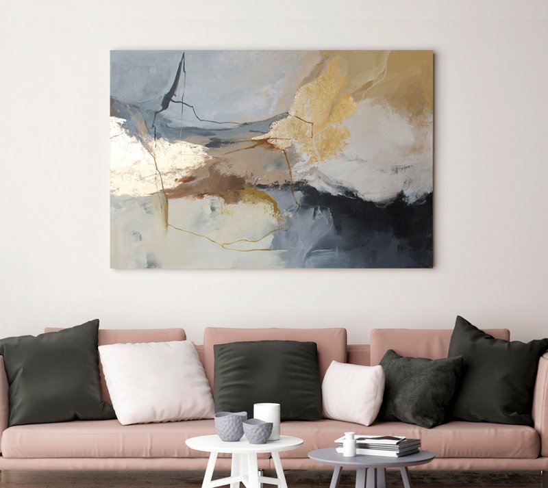 Gray Gold Painting |  Gray Gold Abstract | Brown Gray Wall Art | Art | Desert - 壁貼/牆壁裝飾 - 棉．麻 咖啡色