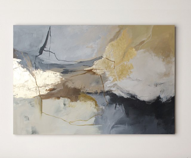 抽象画 グレーと金のキャンバスアート キャンバスウォールアート グレーとゴールドの抽象画 | グレーベージュ