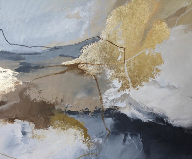 キャンバスウォールアート グレーとゴールドの抽象画 | グレー