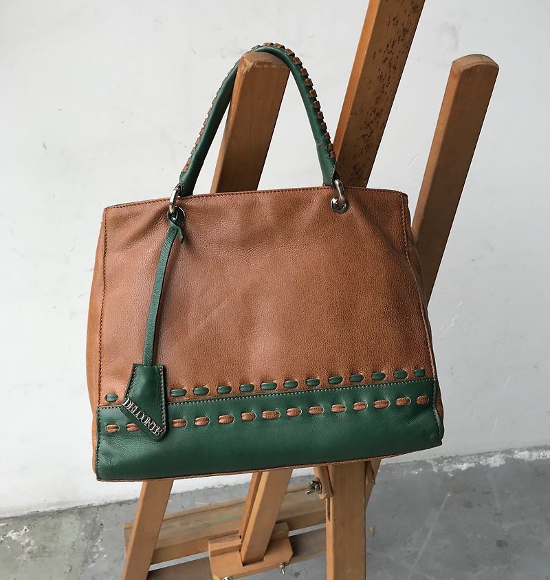 Contrast color leather portable shoulder bag - Messenger Bags & Sling Bags - Genuine Leather Multicolor