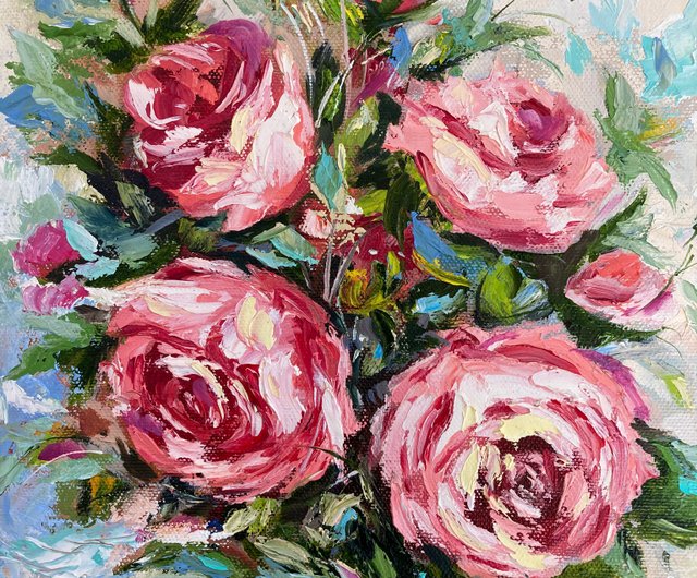 Roses painting Flowers oil original artwork Abstract Flower art on