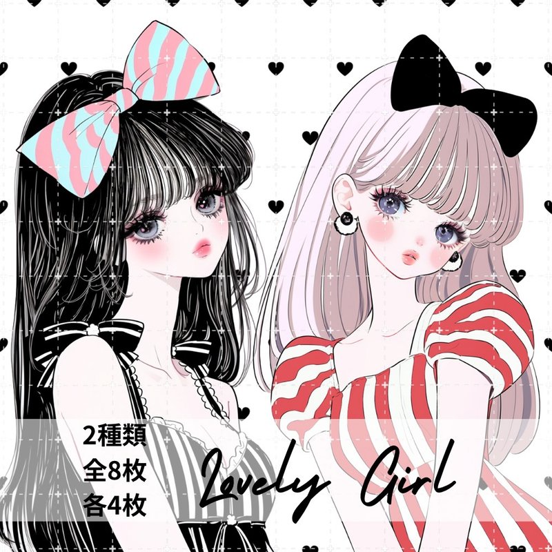 pinokkumashop 人物ステッカー 女の子ステッカー コラージュ素材 - 貼紙 - 紙 