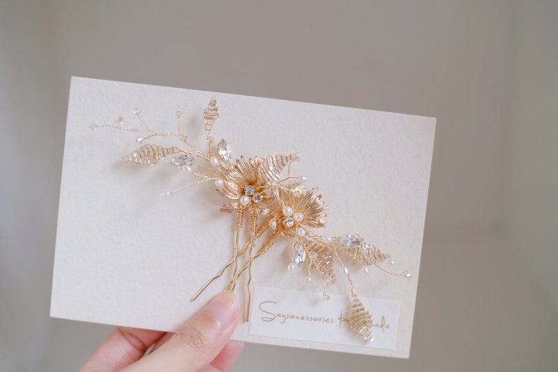 Wedding headpiece (set of 2),金色新娘頭飾,旗袍髪飾,手工頭飾 - 髮夾/髮圈 - 水晶 金色