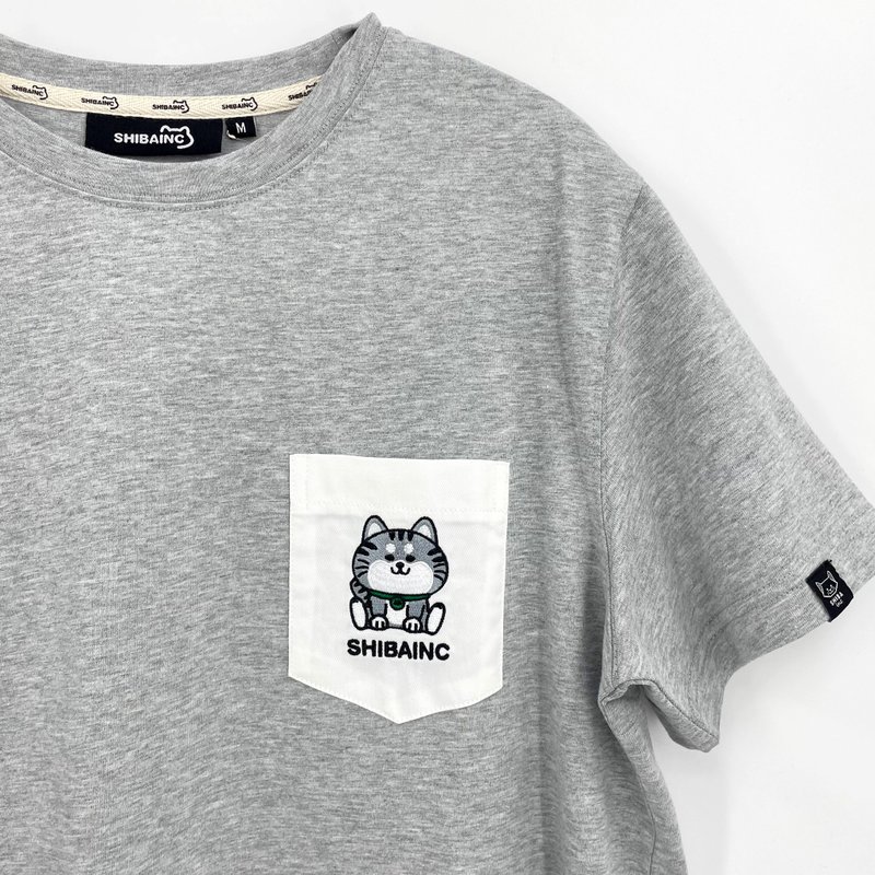 MO @SHIBAINC 柴犬工房  刺繡T卹 - 男 T 恤 - 棉．麻 灰色