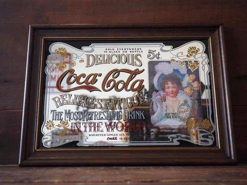 初期のコカ・コーラは、木製ミラー（JS）を塗装しました - 置物 - 木製 多色
