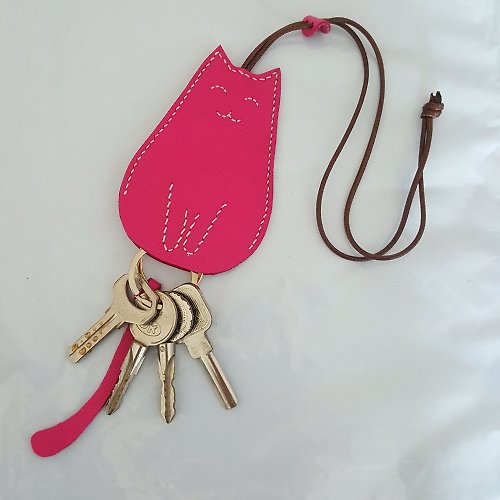 应心手工造物 定制 可刻字 小猫咪 鑰匙圈 真皮 钥匙链 鑰匙包 毕业 生日禮物