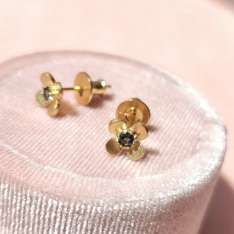 【10 types】Small flower stud earrings, citrine, pink tourmaline, freshwater pearl - Earrings & Clip-ons - Gemstone Gold