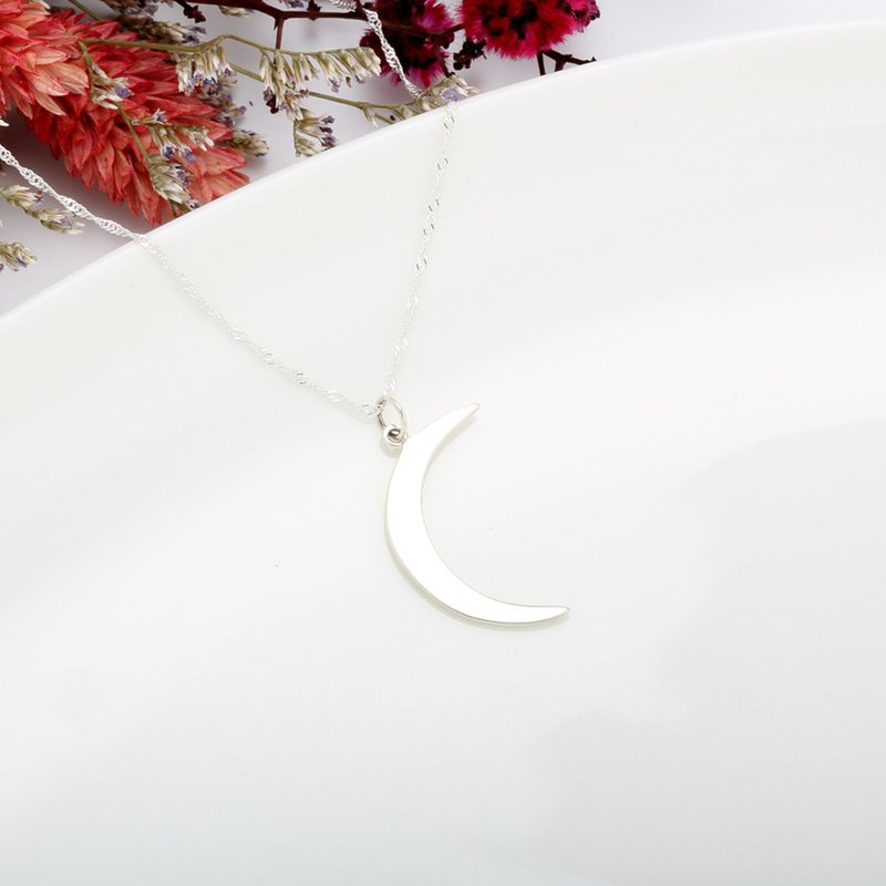 Moonlight Moon (Large) s925 sterling silver necklace Valentine's Day gift - สร้อยคอ - เงินแท้ สีเงิน