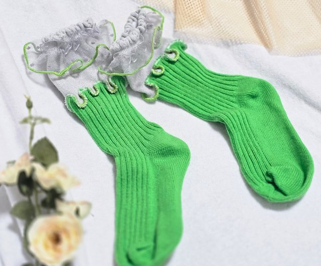 ネオングリーン×シルバー カラフルメロウソックス 派手靴下 個性的 15