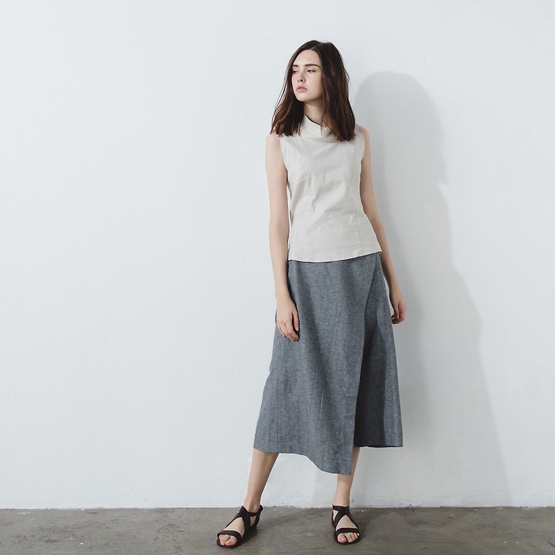 Handmade drop-crotch culottes - Livid - กางเกงขายาว - ผ้าฝ้าย/ผ้าลินิน สีเทา