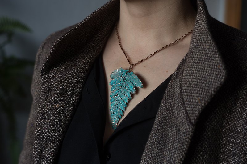 Real Fern leaf necklace, Large leaf necklace, Blue leaf wedding necklace