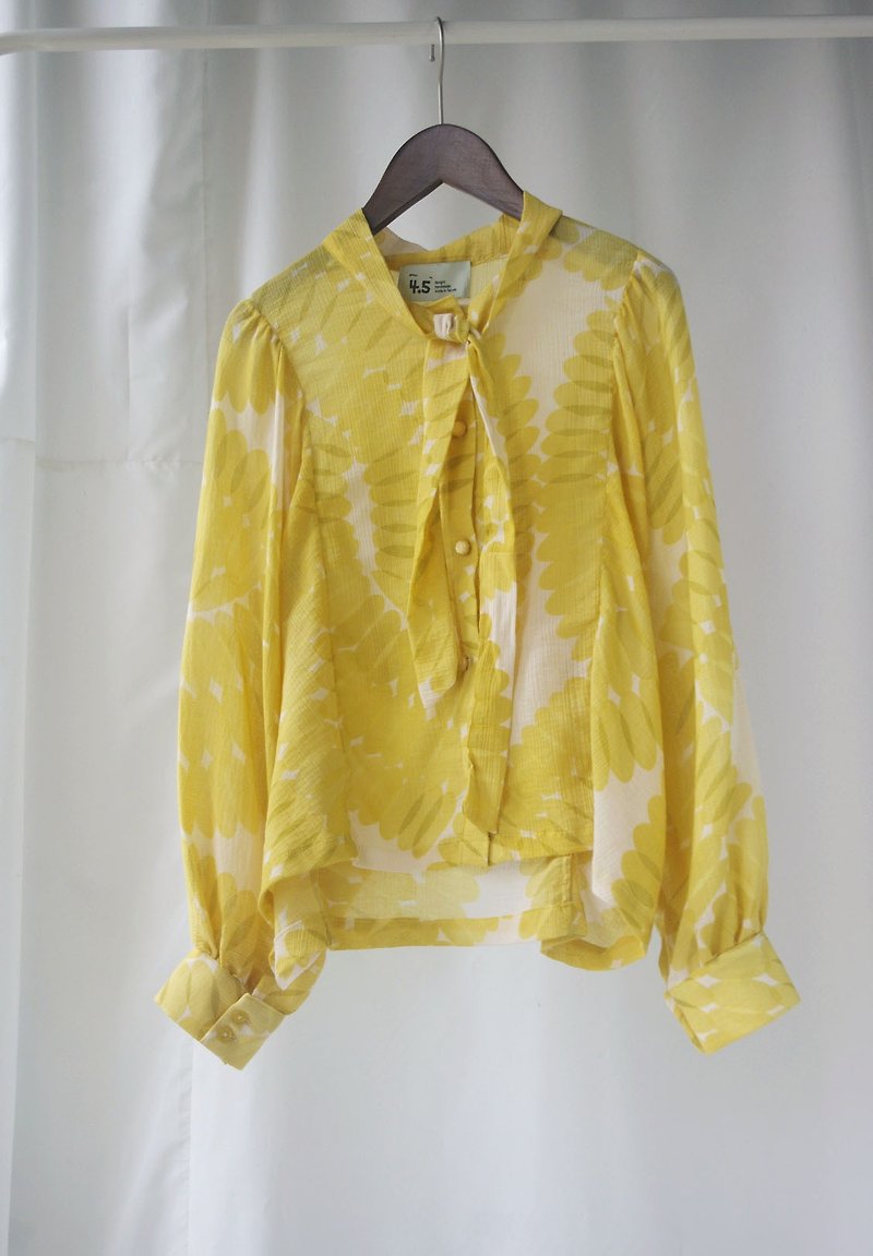 4.5studio design hand made - deadwood Sheer Lace sleeved shirt retro - Women's Shirts - Cotton & Hemp Yellow