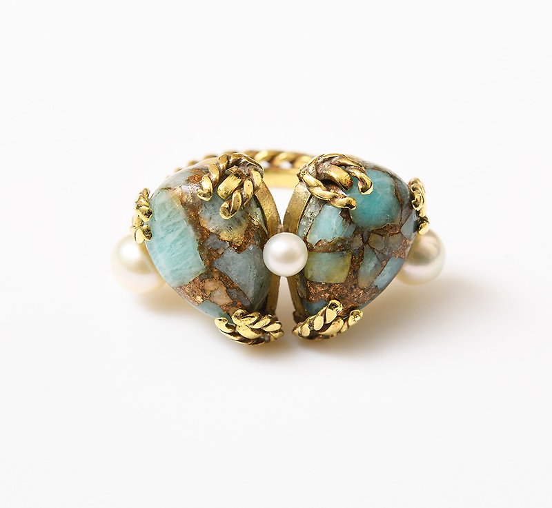 CR123 (Copper Amazonite/Freshwater Pearl) - General Rings - Other Metals Blue