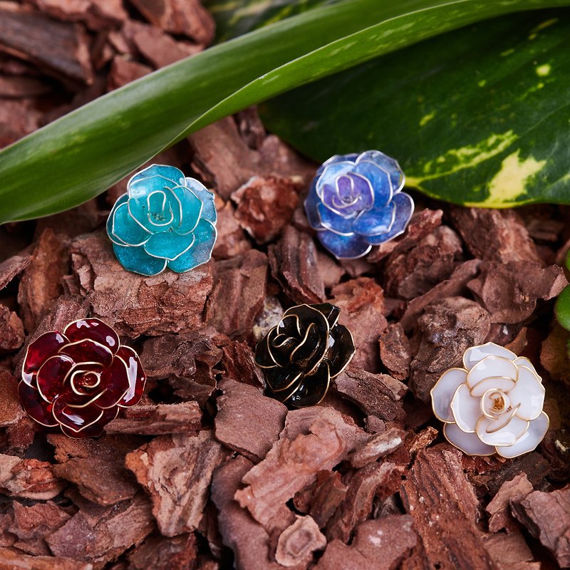 Roses - Handmade Earrings Resin Earrings Crystal Flower Earpins Clip-On - ต่างหู - วัสดุอื่นๆ 