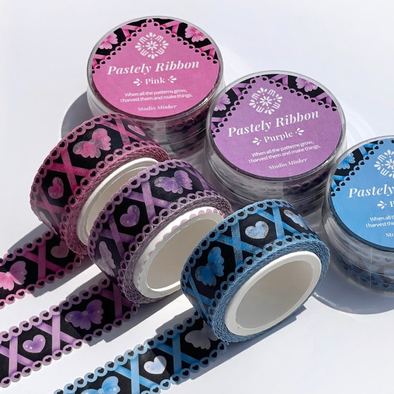 パステルリボン和紙マスキングテープ (minher studio) かわいいダイカット - マスキングテープ・PET テープ - 紙 多色