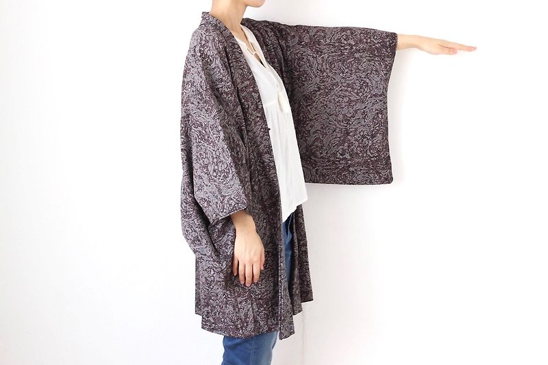 kimono, gray kimono jacket, short kimono /2351 - เสื้อแจ็คเก็ต - เส้นใยสังเคราะห์ สีเทา
