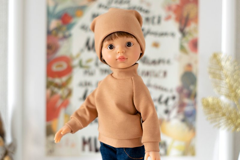 Sweatshirt for 13 inch Paola Reina doll, Siblies Ruby Red doll, Little Darling - ตุ๊กตา - ผ้าฝ้าย/ผ้าลินิน สีนำ้ตาล