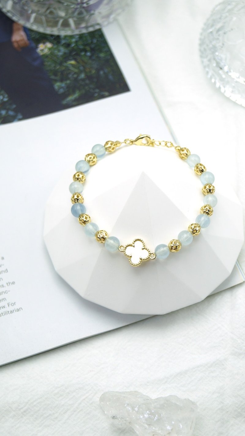 Aquamarine bracelet | Improve communication skills | Customized natural crystal bracelet - สร้อยข้อมือ - คริสตัล 