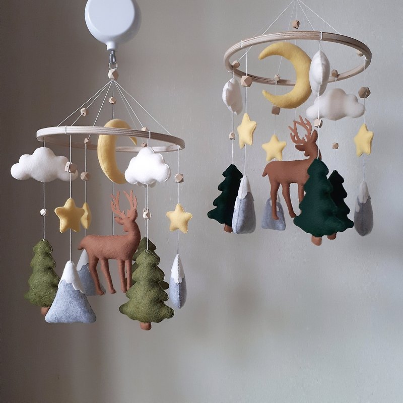 Mobile baby nursery decor woodland, forest deer crib mobile, pregnancy gift - Kids' Toys - Eco-Friendly Materials Multicolor