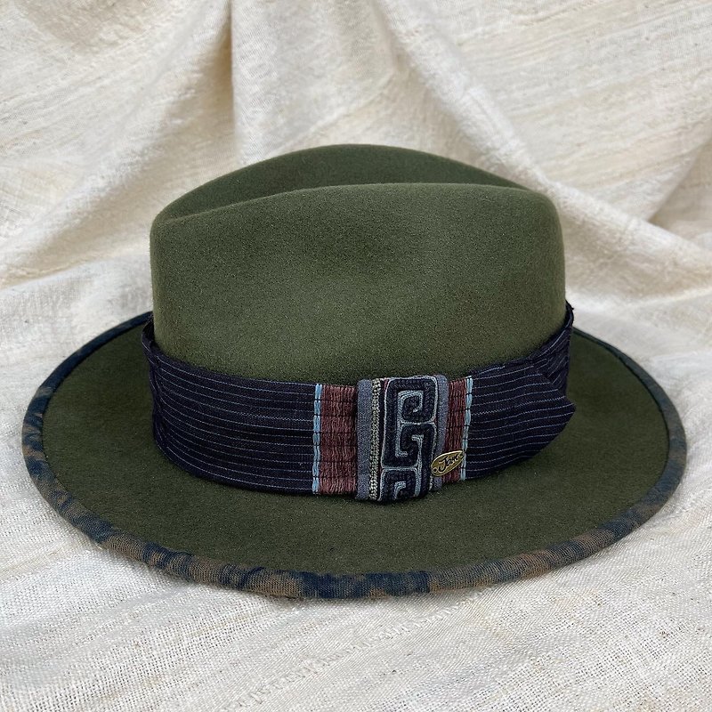 Yoruba ashoke black Hmong embroidery indigo & persimmon juice dye wool hat - Hats & Caps - Wool Brown