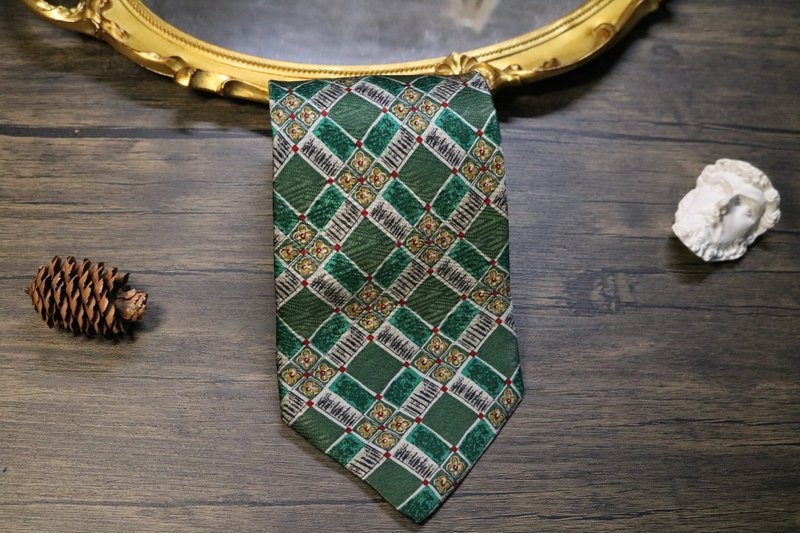 綠色系四葉草復古花卉領帶/蠶絲necktie - 領帶/領帶夾 - 絲．絹 綠色
