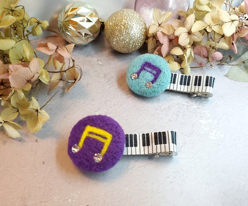nabi蜜花園 琴鍵上的音符系列3 音符羊毛氈兒童髮飾 紫色 藍綠色