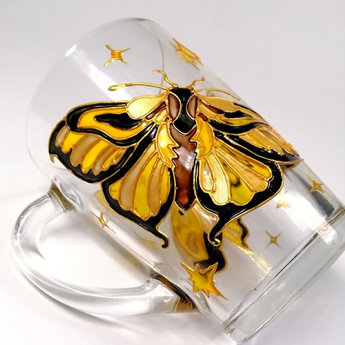 StekloCraft Butterfly coffee mug hand painted Personalised tea cup Birthday gift Anniversary