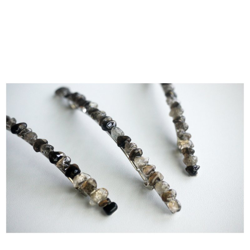 茶水晶細長髮夾 | 樹脂+天然石髮飾 | 彈簧夾 | hair clip - 髮夾/髮圈 - 其他材質 多色