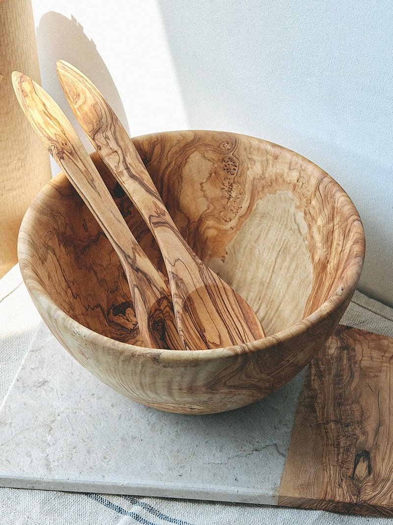 Handcrafted Olive Wood Salad Servers - ช้อนส้อม - ไม้ 