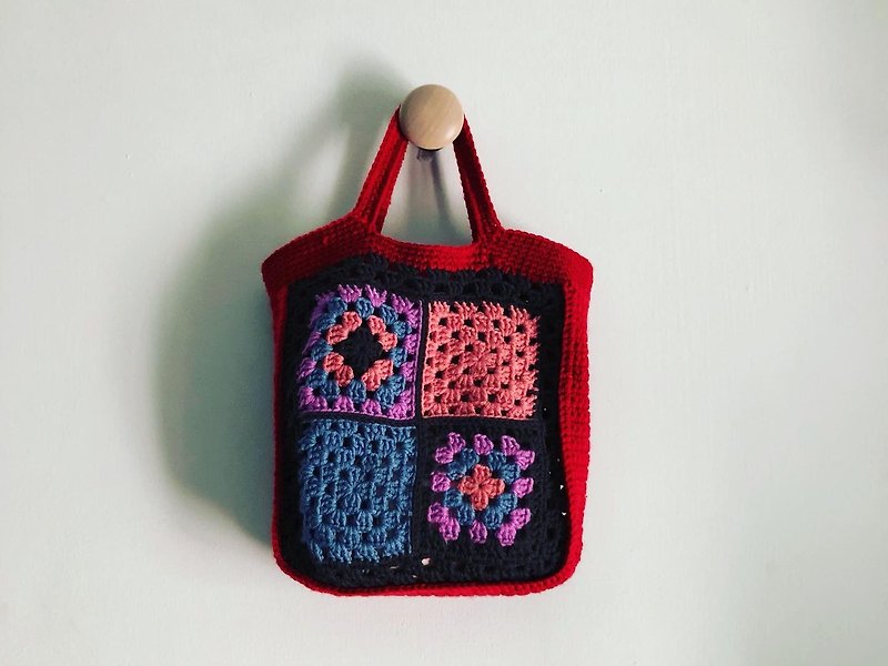 Double-sided pattern woven grandmother check tote bag