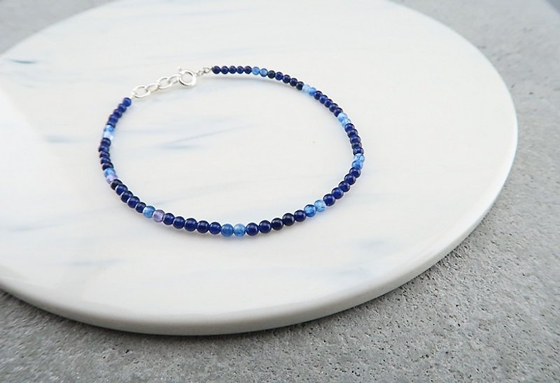 Natural stone Bracelet Blue agate stone 925 sterling silver - สร้อยข้อมือ - เงินแท้ สีน้ำเงิน