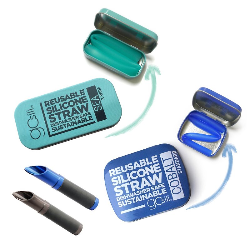 其他金屬 環保吸管 藍色 - 矽膠吸管口袋組+切口器(2組入) 藍綠好天晴