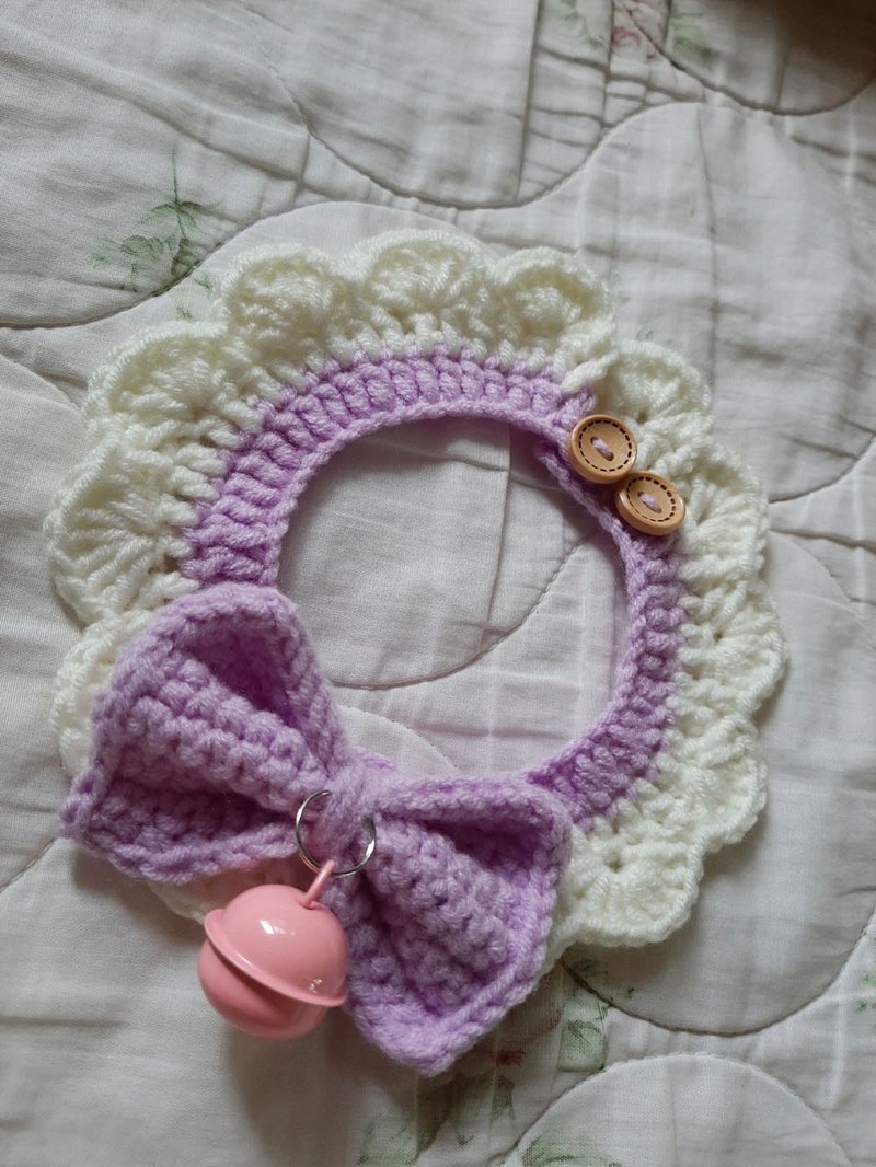 Cloudy LAVENDER Cat collar Crochet Handmade - ปลอกคอ - เส้นใยสังเคราะห์ สีม่วง