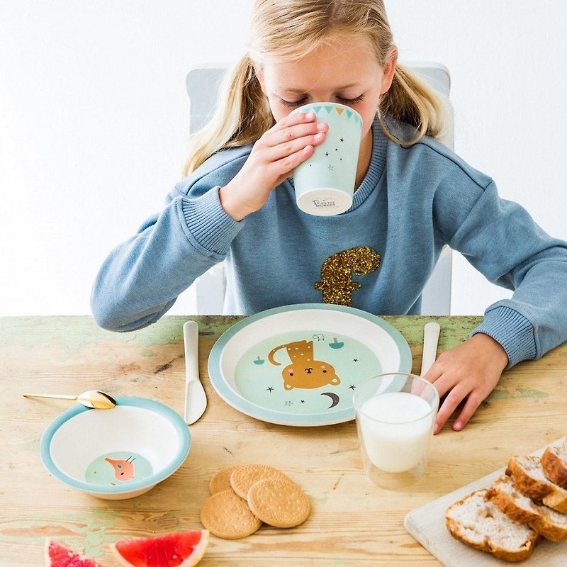【絕版出清】荷蘭Petit Monkey 竹纖維餐盤-粉綠花豹 - 兒童餐具/餐盤 - 環保材質 