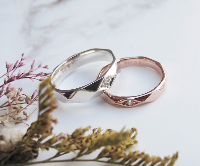 Couple Rings] Highlights of Love | Stone Rose Gold Sterling Silver