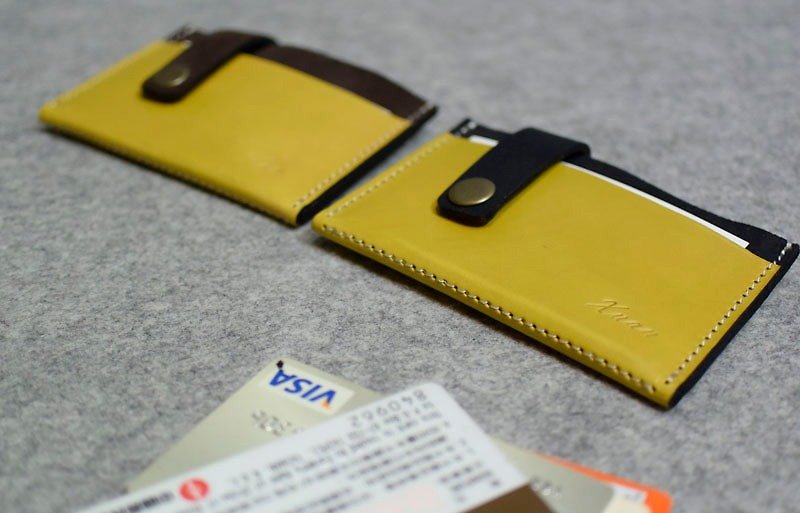 US YOURS handmade leather suede mash 1 + 2 three-card holder mustard yellow + blue suede leather / suede coffee - Card Holders & Cases - Genuine Leather 