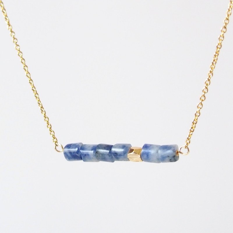 Minimalist blue stone 14K package gold beads gold-plated necklace (45cm / 18 inch) gift - Necklaces - Gemstone Blue