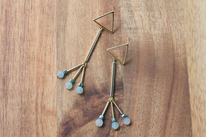 Tianhe Stone Brass Earrings 1041-Trilogy - ต่างหู - เครื่องเพชรพลอย สีเขียว