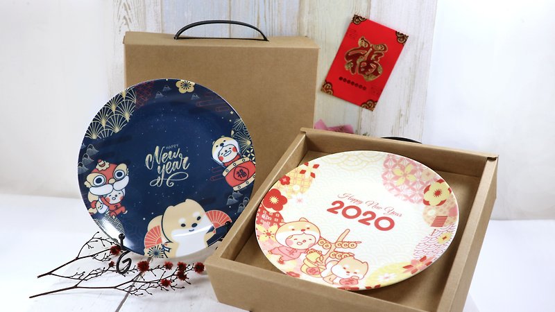 Mouse laibao new year bone china plate group cooperation illustrator-mengguojun new year gift box exquisite packaging - ของวางตกแต่ง - เครื่องลายคราม 