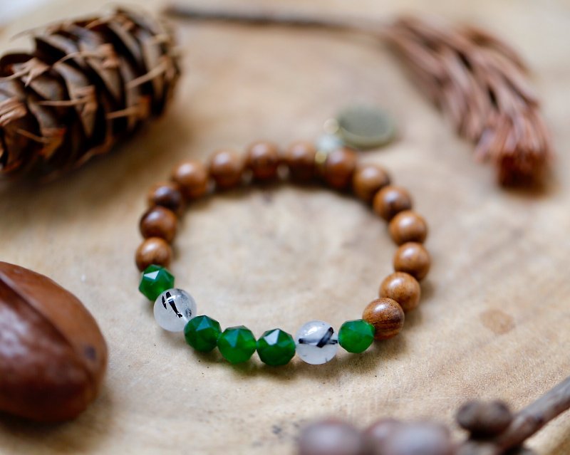 || Shanshui Zen || Simple bracelet. Jasper / Black Hair Crystal / Grape Stone/ Rosewood Beads / Bronze Charm
