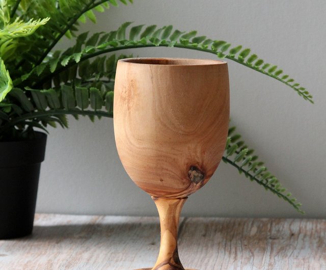 Olive Wood Goblet Handmade Wooden Wine Glass 