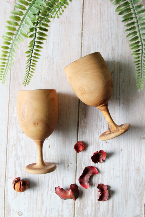 Handcrafted Olive Wood Wine Cup/ Goblet - Shop folksyfinds Bar