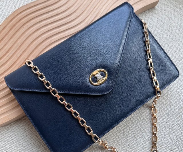 Vintage Celine Navy Arc de Triomphe Clutch Chain Bag - Shop