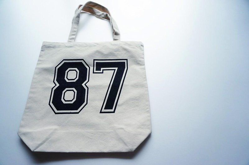 Eco-bag 『８７』 - กระเป๋าถือ - ผ้าฝ้าย/ผ้าลินิน ขาว