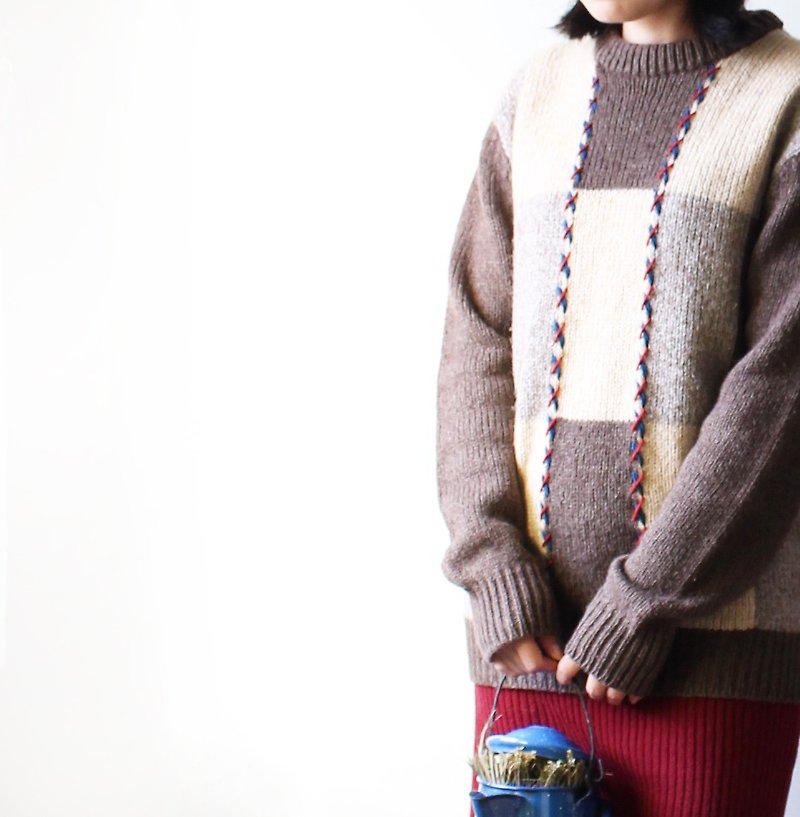 Wool sweater box transformation vintage - สเวตเตอร์ผู้หญิง - เส้นใยสังเคราะห์ สีนำ้ตาล