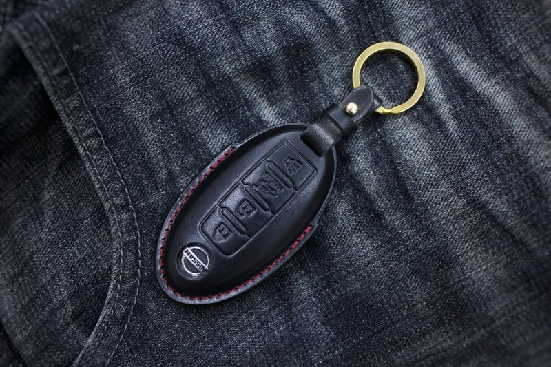 【現貨版】裕隆日產 NISSAN Tiida Sentra Kicks汽車鑰匙皮套 - 鑰匙圈/鑰匙包 - 真皮 黑色