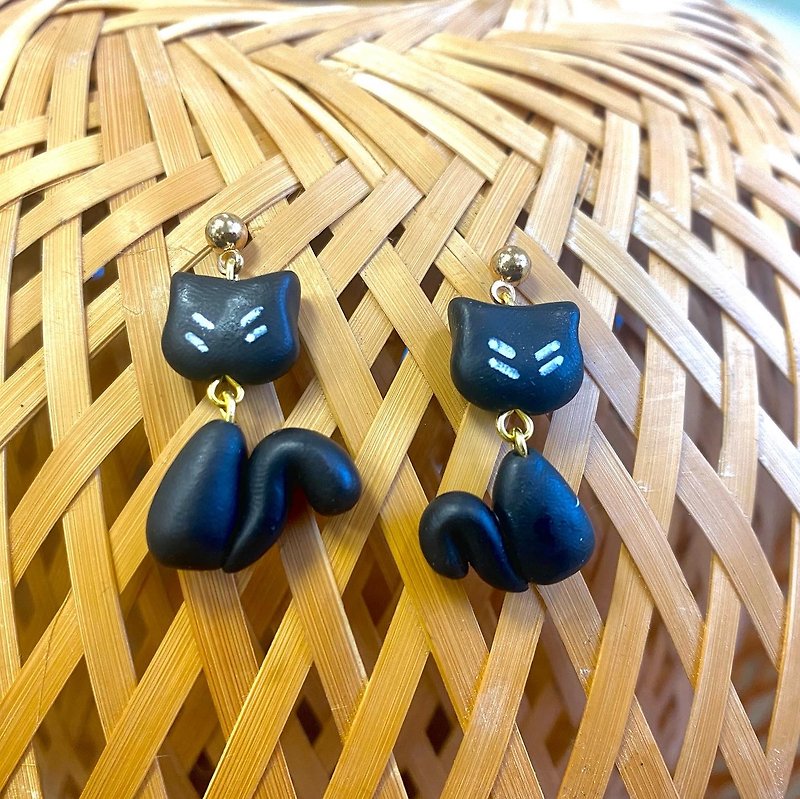 Cutie black cat earrings - Earrings & Clip-ons - Other Materials 